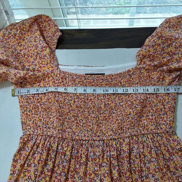 MinkPink Womens L Orange Multicolor Ditzy Floral Peasant Midi Dress - Picture 10 of 11